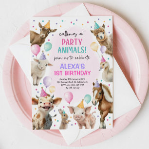 Invitation Festive Farm Barnyard Fête Animaux Filles Annivers