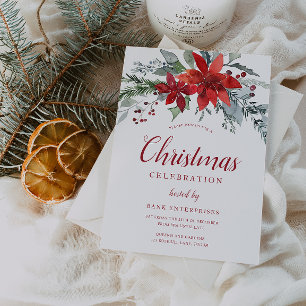 Invitation Festive Fête de Noël Rouge & Vert Floral