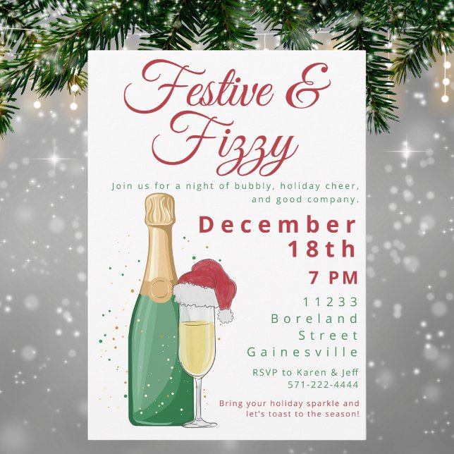 Invitation Festive & Fizzy Holiday Party Champagne Santa Hat (Créateur téléchargé)