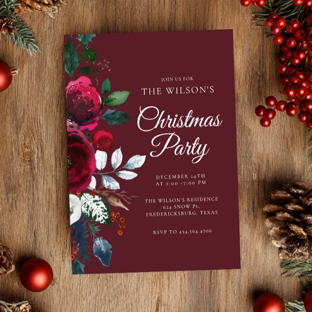 Invitation festive florale de Noël d'hiver (Créateur téléchargé)