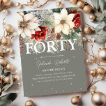 Invitation Festive Florales d'hiver 40e anniversaire<br><div class="desc">Cette magnifique invitation festive à 40ème anniversaire fleurie est parfaite si vous avez un anniversaire pendant les mois d'hiver. Le design comprend un arrière - plan vert sage chic décoré de magnifiques fleurs traditionnelles d'hiver rouge et ivoire et d'autres feuillages botaniques de noël, de faux confettis d'or et d'un élégant...</div>
