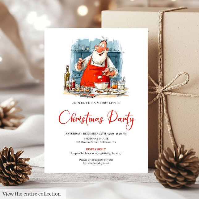 Invitation Festive Funny Santa Claus Watercolor Holiday  (Festive Funny Santa Claus Watercolor Holiday Invite)