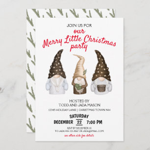 Invitation Festive Gnomes Merry Little Christmas Party