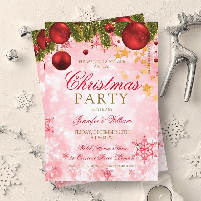 Invitation Festive Gold & Red Christmas Holiday Party (Festive Gold & Red Christmas Holiday Party Invitation)