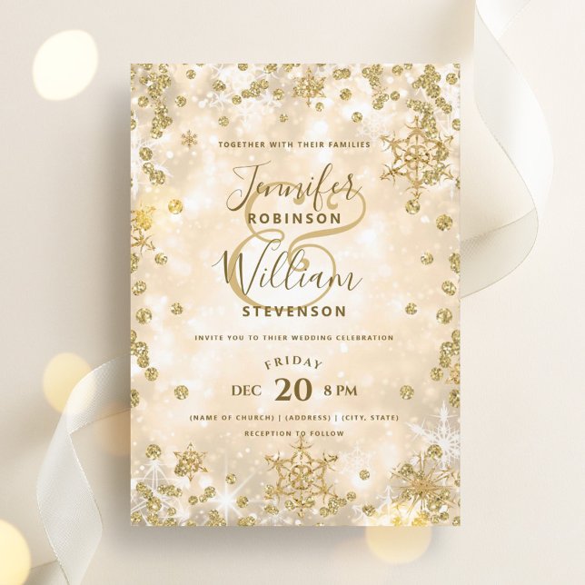 Invitation Festive Gold SPARKLE Élégant Mariage d'hiver (Festive Gold SPARKLE Elegant Winter Wedding Invitation)