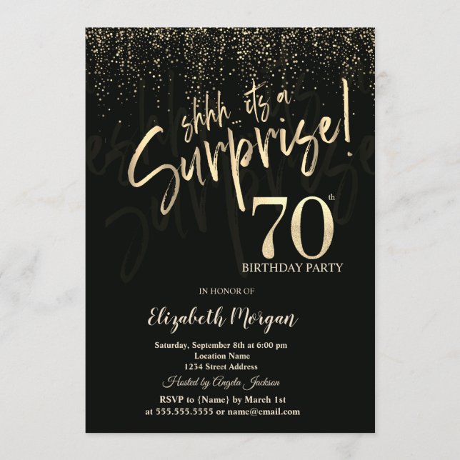 Invitation Festive Gold Surprise 70th Birthday Party (Devant)