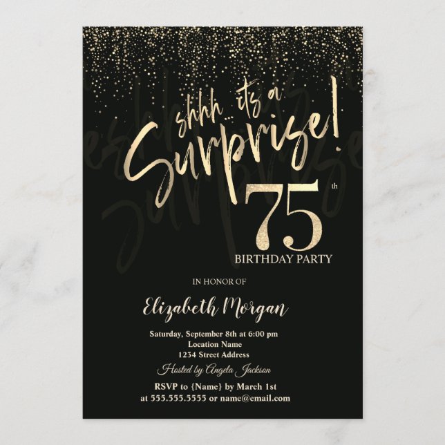 Invitation Festive Gold Surprise 75th Birthday Party (Devant)