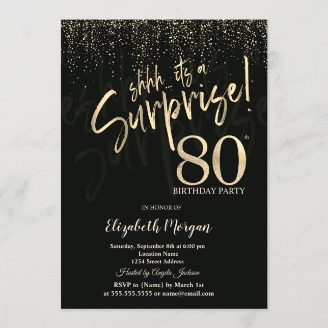 Invitation Festive Gold Surprise 80th Birthday Party (Devant)
