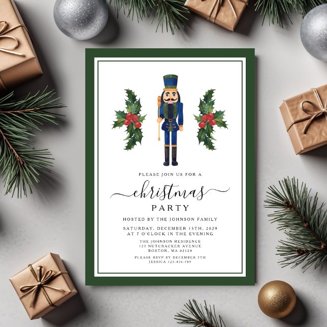 Invitation Festive Green Nutcracker fête de Noël (Festive Green Nutcracker Christmas Party Invitation)