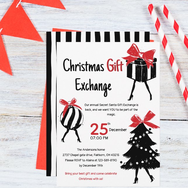 Invitation Festive Hand Drawn Christmas Gift Exchange Party (Créateur téléchargé)