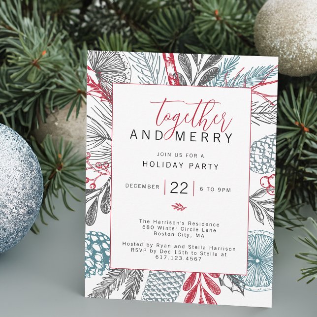 Invitation Festive hiver verdure fête de vacances (Festive Winter Greenery Holiday Party Invitation)