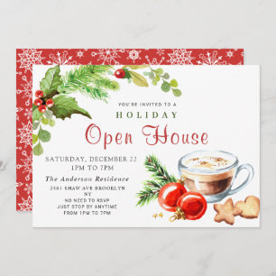 Invitation Festive Holly Berry Christmas Holiday Open House