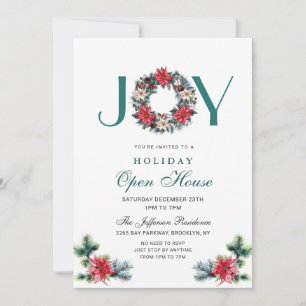 Invitation Festive Holly Berry Christmas Holiday Open House