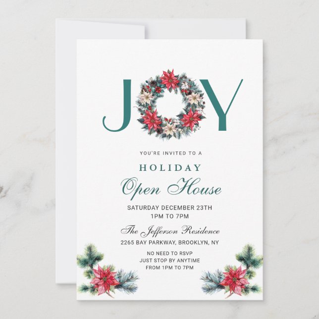 Invitation Festive Holly Berry Christmas Holiday Open House (Devant)