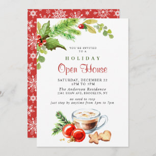 Invitation Festive Holly Berry Christmas Holiday Open House