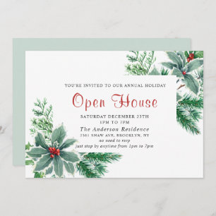 Invitation Festive Holly Berry Holiday Christmas Open House