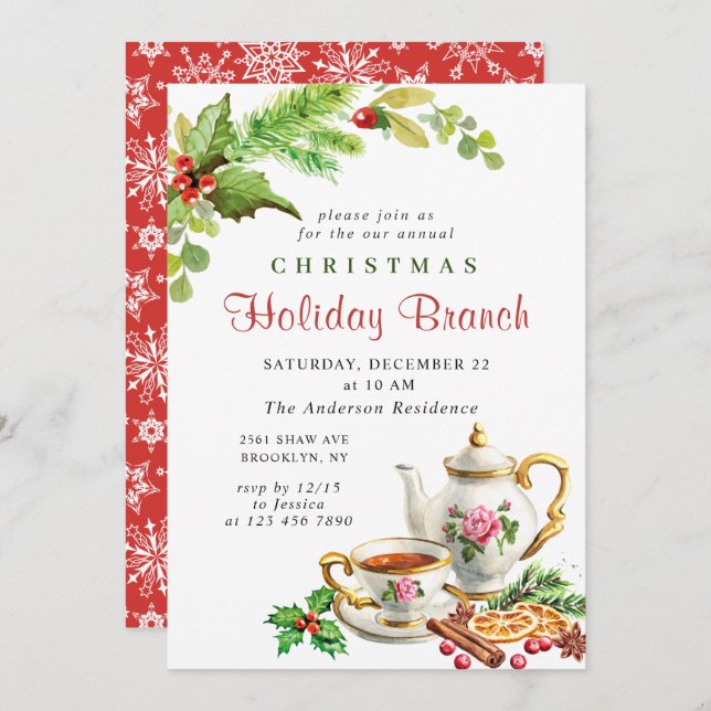 Invitation Festive Holly Berry Noël (Devant / Derrière)