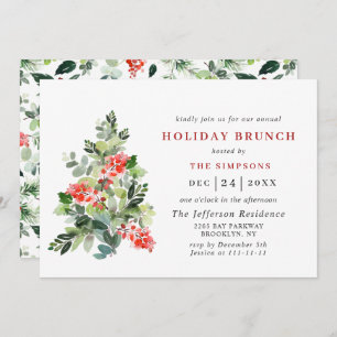 Invitation Festive Holly Berry Tree VACANCES BRUNCH NOËL