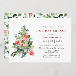 Invitation Festive Holly Berry Tree VACANCES BRUNCH NOËL