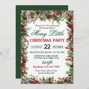 Invitation Festive Holly Border Noël Party