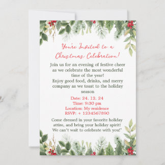 Invitation Festive Holly Christmas