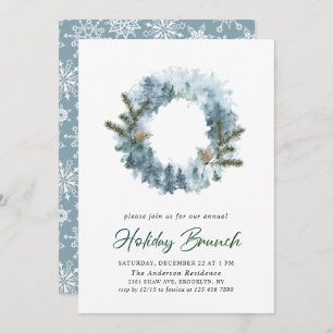 Invitation Festive Holly Wreath Christmas Holiday Brunch