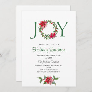Invitation Festive Holly Wreath Fête Déjeuner de Noël