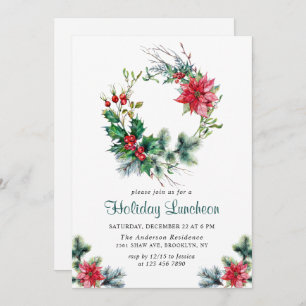 Invitation Festive Holly Wreath Noël