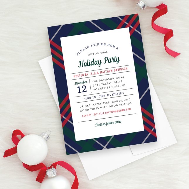 Invitation Festive Marine Green Red Tartan Plaid Holiday Part (Créateur téléchargé)