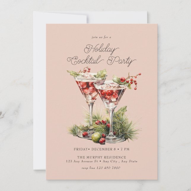 Invitation Festive Noël aquarelle Cocktail (Devant)