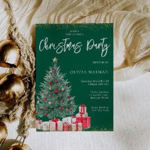 Invitation Festive Noël Arbre & Cadeaux Green Christmas Party