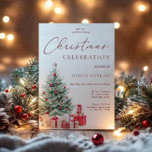 Invitation Festive Noël Arbre & Présents Fête de Noël