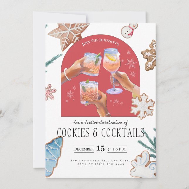 Invitation Festive Noël "Cookies & Cocktails" Soiree (Devant)