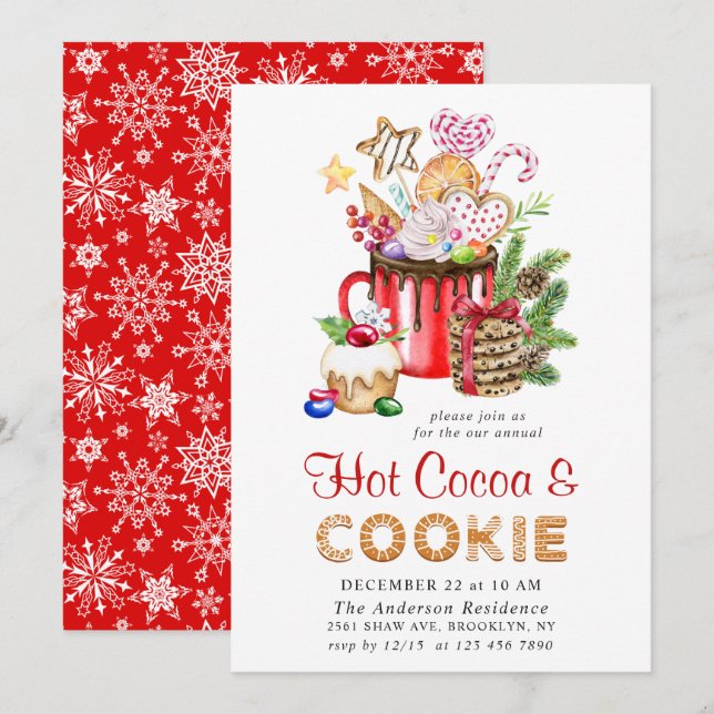 Invitation Festive Noël Cookies et fête du cacao (Devant / Derrière)