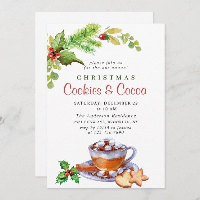 Invitation Festive Noël Cookies et fête du cacao (Devant / Derrière)