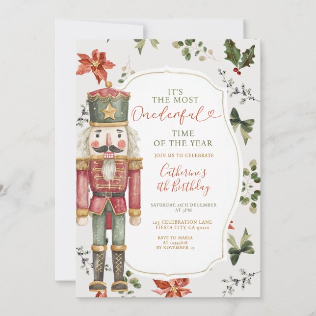 Invitation Festive Nutcracker Christmas Elegant Greenery (Devant)