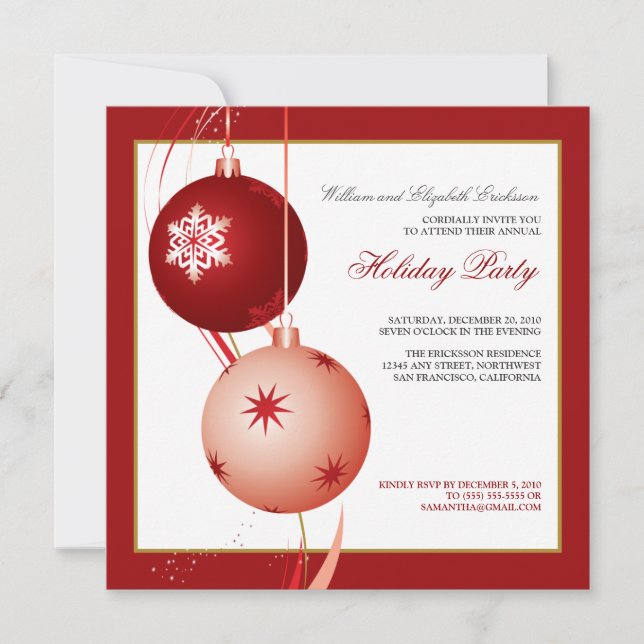 Invitation Festive Ornements Festive Fête (rouge) (Devant)