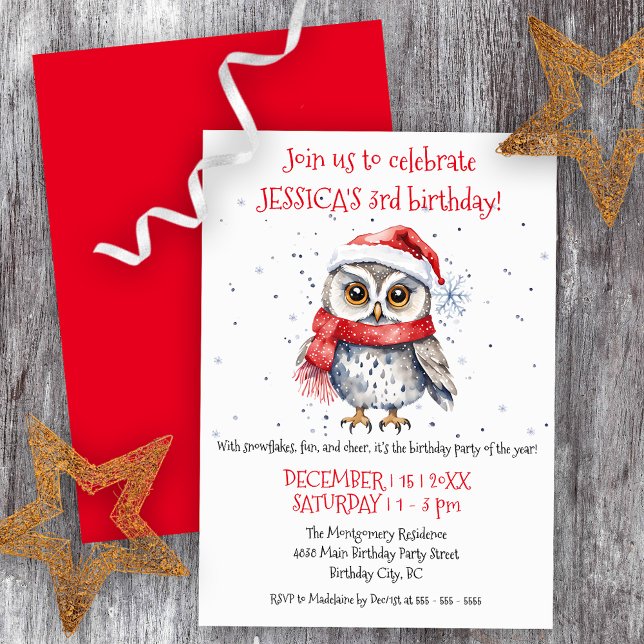 Invitation Festive Owl Winter Wonderland Fête d'anniversaire (Créateur téléchargé)