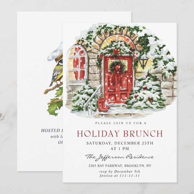 Invitation Festive Pays Fêtes Noël VACANCES BRUNCH (Devant / Derrière)