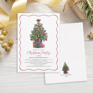 Invitation Festive Pink Whimsical Christmas Tree Party