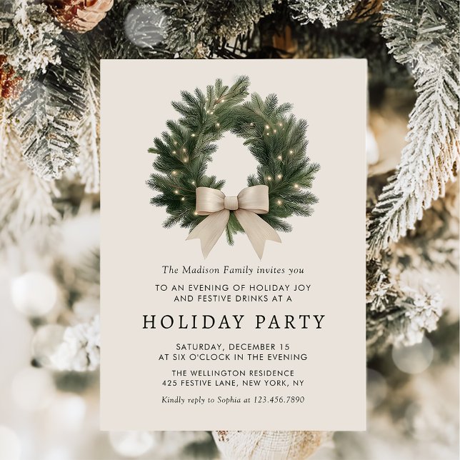 Invitation festive pour fête de Noël avec couronne (Créateur téléchargé)