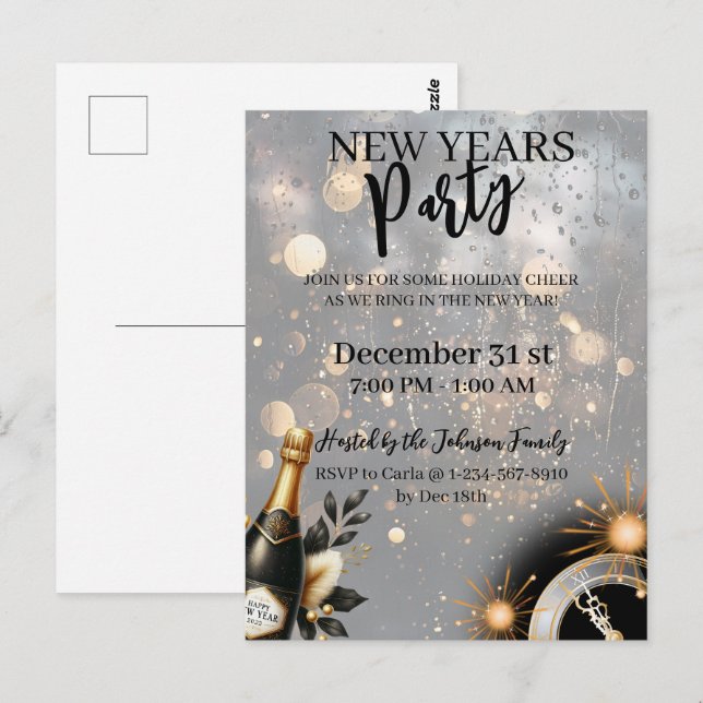 Invitation festive pour la fête du Nouvel An (Devant / Derrière)