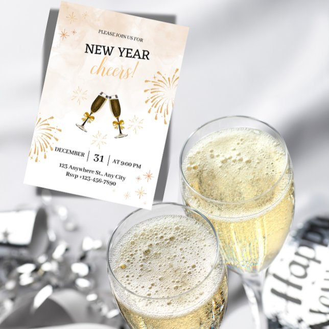 Invitation festive pour la soirée du Nouvel An ("Festive 'Cheers!' NYE Invites. Set the tone for a fun, social party. Customize & send today!")