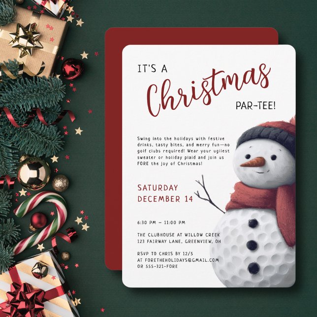 Invitation festive pour Noël et golf Par-Tee Bonho (Snowman design brings cheerful golf humor to the holidays.)
