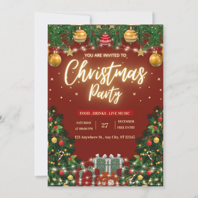 Invitation festive pour une fête de Noël (Devant)
