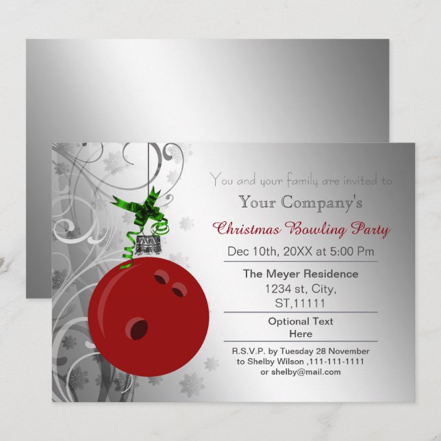 Invitation festive pour une partie de bowling en e (Devant / Derrière)