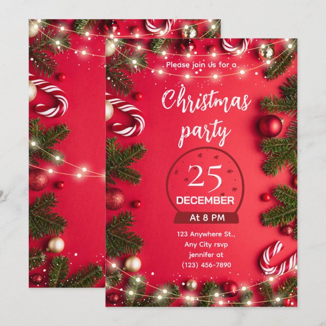 Invitation festive pour une soirée de Noël (Devant / Derrière)