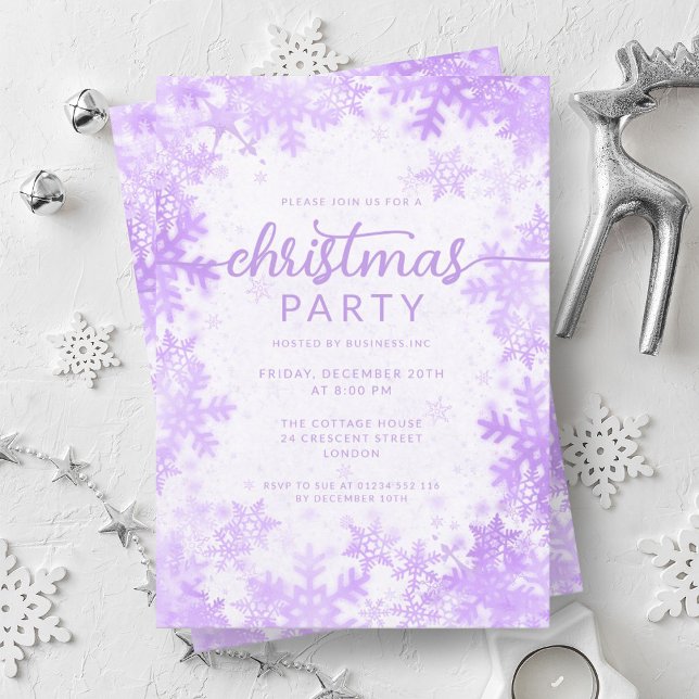 Invitation Festive Purple Faux Foil Snowflakes Noël (Festive Purple Faux Foil Snowflakes Christmas Invitation)