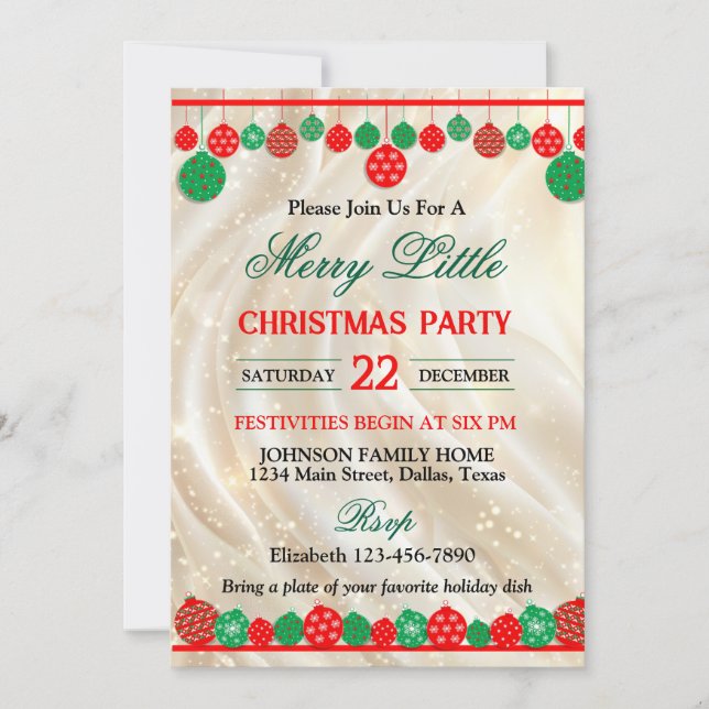 Invitation Festive Red and Green Ornaments Christmas Party (Devant)