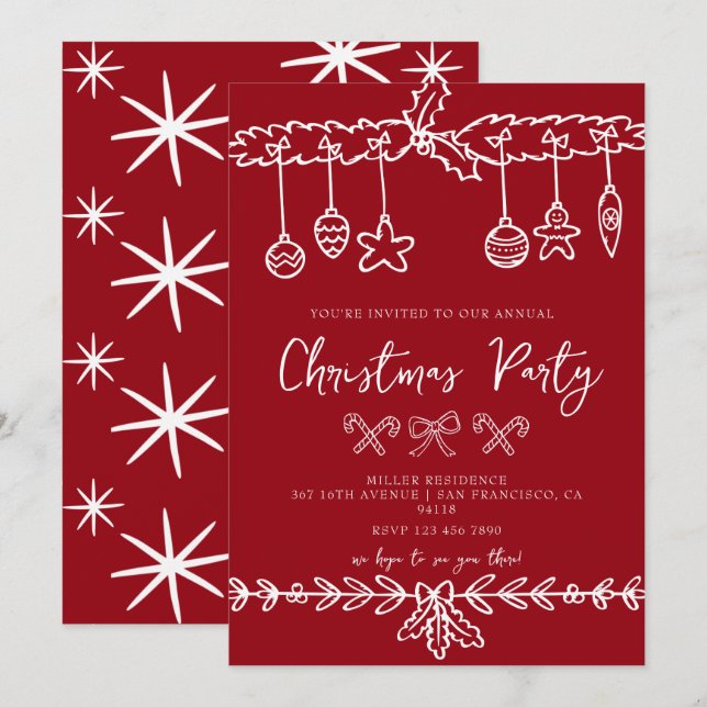 Invitation Festive Red Christmas Party (Devant / Derrière)